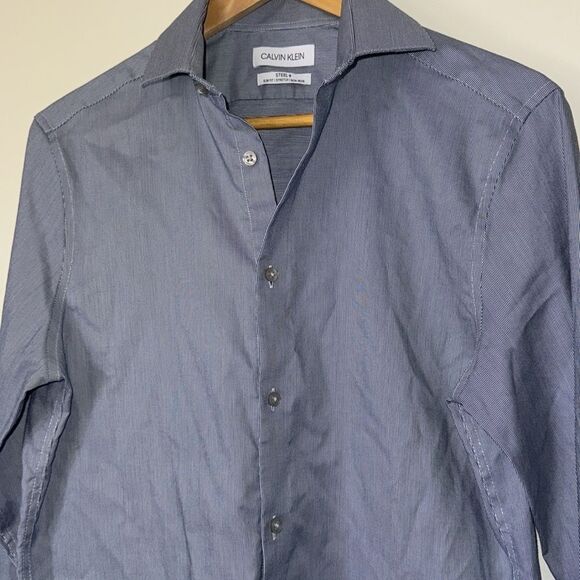 Calvin Klein Slim Fit Stretch Non-Iron Dress Shirt 14‎ 1/2 Blue Mens - Picture 5 of 11